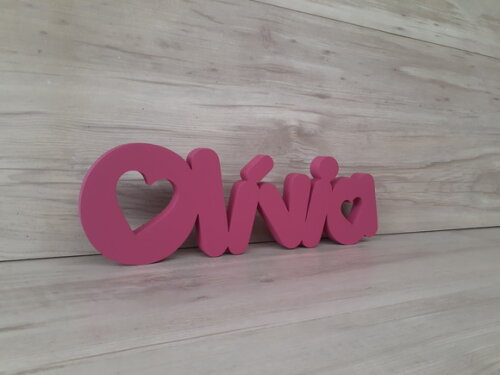 Nome De Mesa Em Mdf - Mod Pk Vazado Coração - Olívia 10 Cm