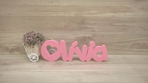 Nome de Mesa em mdf - Mod Pk Vazado Coração - Olívia 13 cm