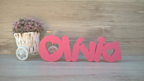 Nome De Mesa Em Mdf - Mod Pk Vazado Coração - Olívia 10 Cm