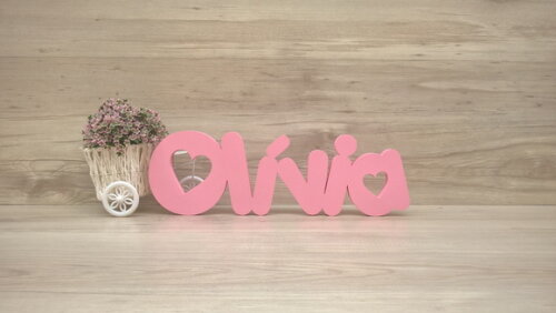 Nome de Mesa em mdf - Mod Pk Vazado Coração - Olívia 13 cm