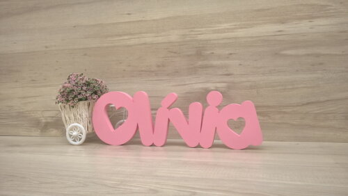 Nome de Mesa em mdf - Mod Pk Vazado Coração - Olívia 13 cm