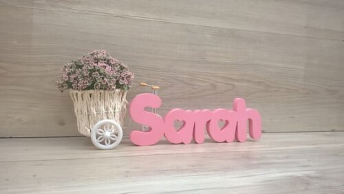 Nome De Mesa Em Mdf - Mod Pk Vazado Coração - Sarah 10 Cm