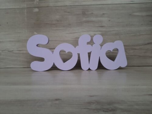 Nome de Mesa em mdf - Mod Pk Vazado Coração - Sofia 13 cm