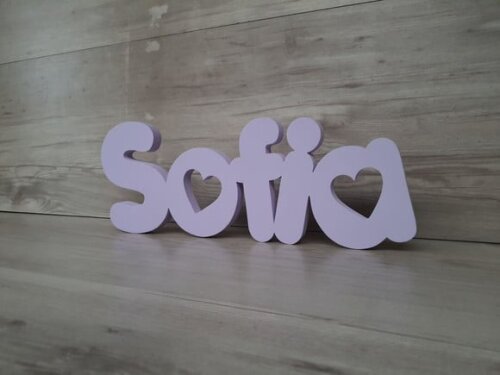 Nome de Mesa em mdf - Mod Pk Vazado Coração - Sofia 13 cm