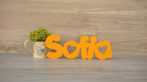 Nome de Mesa em mdf - Mod Pk Vazado Coração - Sofia 13 cm