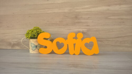 Nome de Mesa em mdf - Mod Pk Vazado Coração - Sofia 13 cm