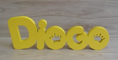 Nome de mesa em MDF - Mod PK Vazado Coroa - Diogo 10 cm