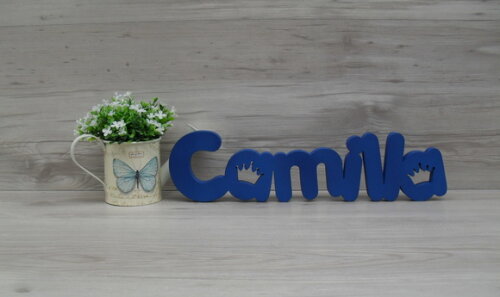 Nome de mesa em MDF - Mod PK Vazado Coroa - Camilla 10 cm