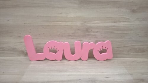 Nome de Mesa em mdf - Mod Pk Vazado Coroa - Laura - 13 cm