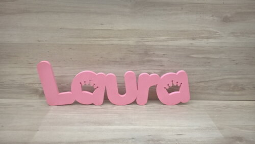 Nome de Mesa em mdf - Mod Pk Vazado Coroa - Laura - 13 cm