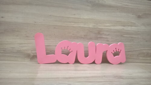 Nome de Mesa em mdf - Mod Pk Vazado Coroa - Laura - 13 cm