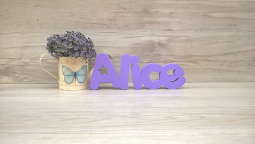 Nome de mesa em MDF - Mod PK Vazado Estrela - Alice 10 cm
