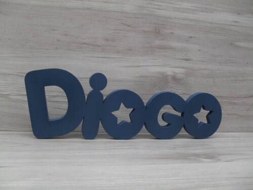 Nome de mesa em MDF - Mod PK Vazado Estrela - Diogo 13 cm