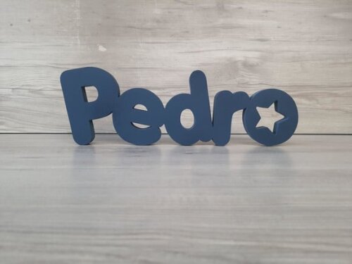 Nome de Mesa em mdf - Mod Pk Vazado Estrela - Pedro 10 cm