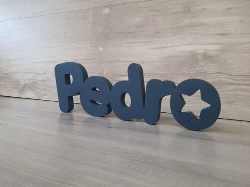 Nome de Mesa em mdf - Mod Pk Vazado Estrela - Pedro 10 cm