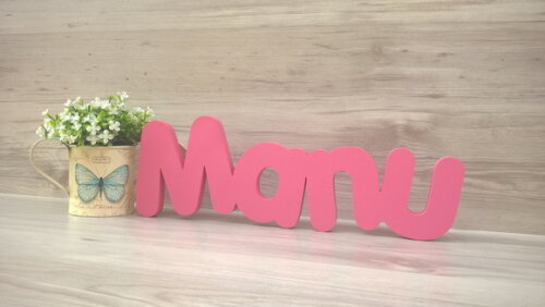 Nome de Mesa em mdf - Mod Pk Vazado Padrão - Manu 10 cm