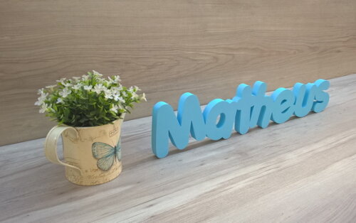 Nome de mesa em MDF - Mod PK Vazado Padrão - Matheus 10 cm