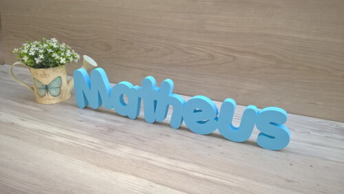 Nome de mesa em MDF - Mod PK Vazado Padrão - Matheus 10 cm
