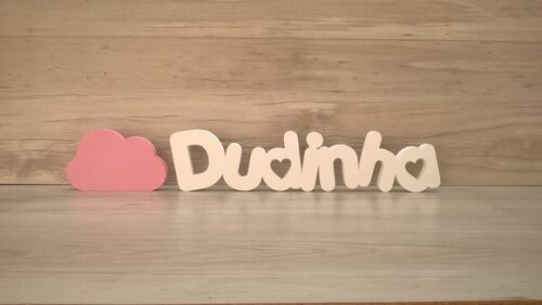 Nome de Mesa em mdf - Pk Vazado Coração- Dudinha 10cm+ Nuvem