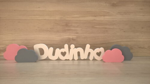 Nome de Mesa em mdf - Pk Vazado Coração- Dudinha 10cm+ Nuvem