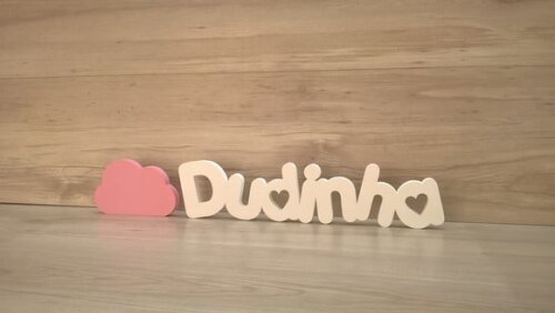 Nome de Mesa em mdf - Pk Vazado Coração- Dudinha 10cm+ Nuvem