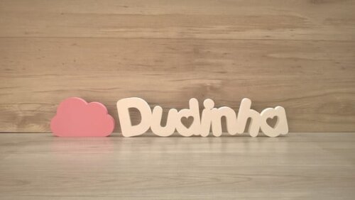 Nome de Mesa em mdf - Pk Vazado Coração- Dudinha 10cm+ Nuvem