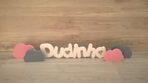 Nome de Mesa em mdf - Pk Vazado Coração- Dudinha 10cm+ Nuvem