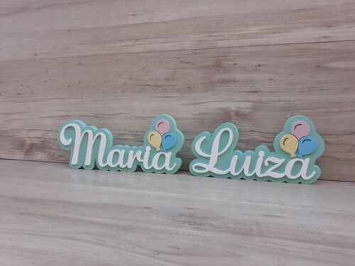 Nome de Mesa em mdf - Tema Balões - Maria Luiza 12 cm