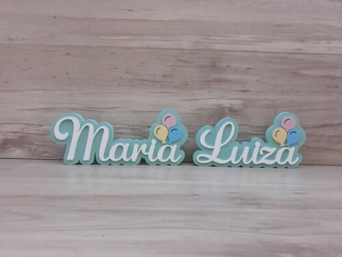 Nome de Mesa em mdf - Tema Balões - Maria Luiza 12 cm