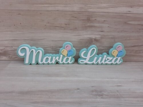 Nome de Mesa em mdf - Tema Balões - Maria Luiza 12 cm