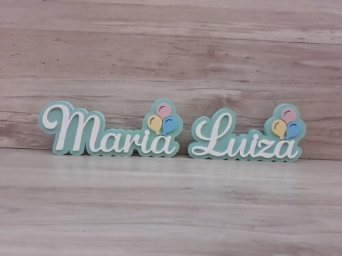Nome de Mesa em mdf - Tema Balões - Maria Luiza 12 cm