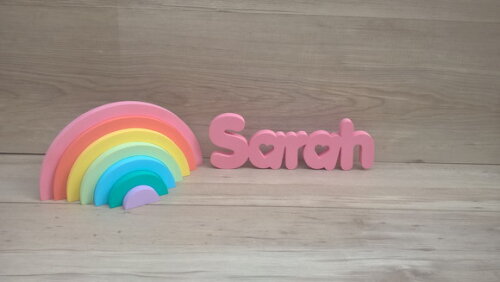 Nome de mesa em MDF - Sarah 10 cm + Arco Íris + Nuvens