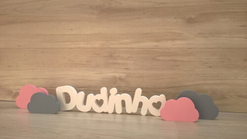 Nome de Mesa em mdf - Pk Vazado Coração- Dudinha 10cm+ Nuvem