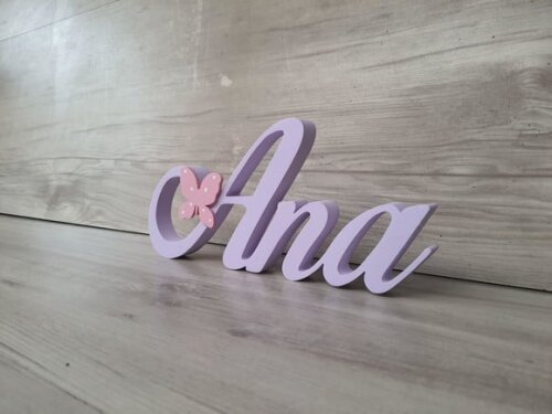 Nome de Mesa em mdf com Aplique Borboleta - Ana - 10 cm