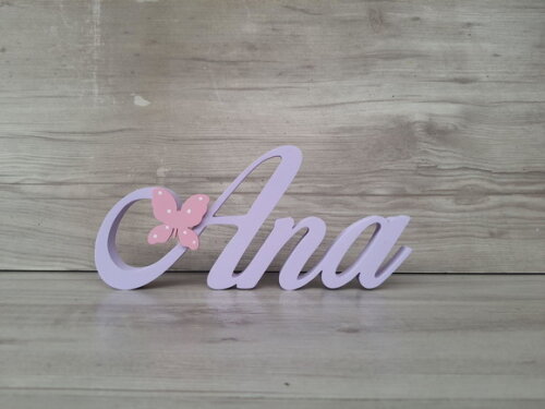Nome de Mesa em mdf com Aplique Borboleta - Ana - 10 cm
