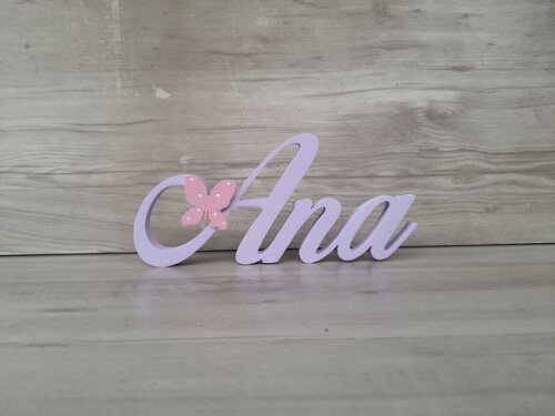 Nome de Mesa em mdf com Aplique Borboleta - Ana - 10 cm
