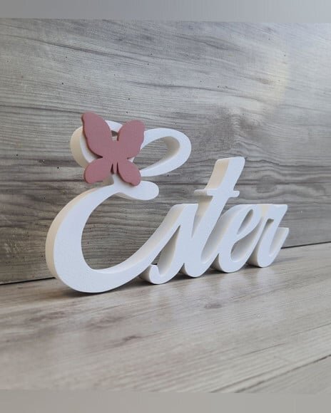 Nome de Mesa em mdf com Aplique Borboleta- Ester - 10 cm