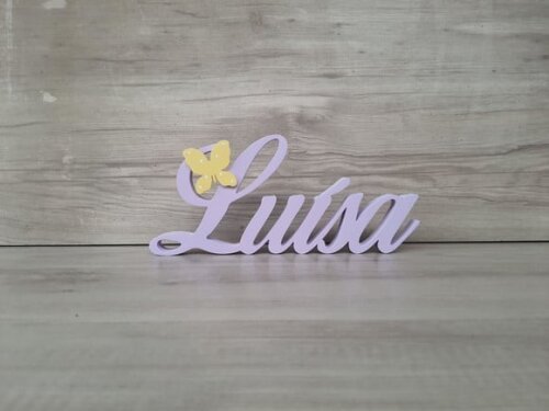 Nome de Mesa em mdf com Aplique Borboleta- Luísa - 10 cm