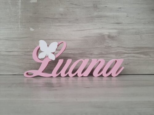 Nome de Mesa em mdf com Aplique Borboleta- Luana - 10 cm