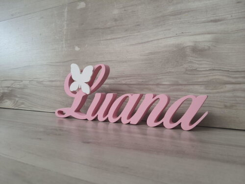 Nome de Mesa em mdf com Aplique Borboleta- Luana - 10 cm