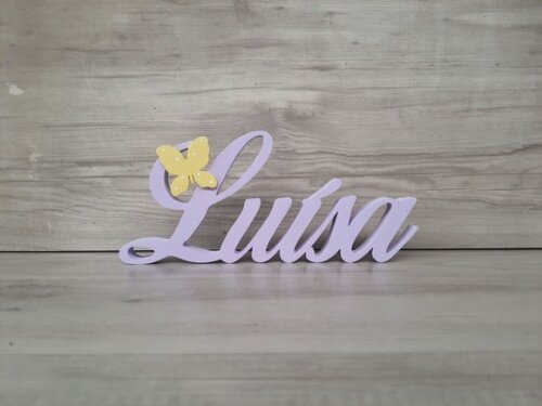Nome de Mesa em mdf com Aplique Borboleta- Luísa - 10 cm