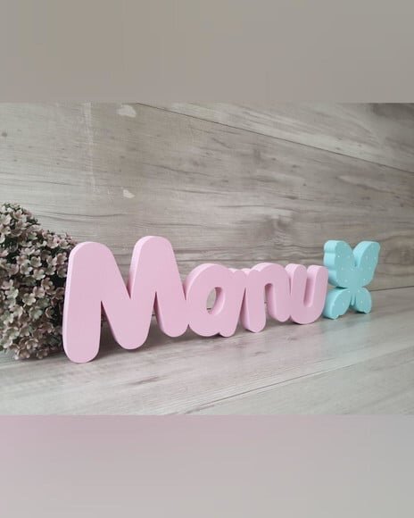 Nome de Mesa em mdf Mod Pk Coração - Manu 10 cm + Borboleta