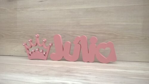 Nome de mesa em MDF Mod PK Coração + Coroa - Júlia 16 cm