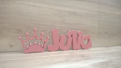 Nome de mesa em MDF Mod PK Coração + Coroa - Júlia 16 cm