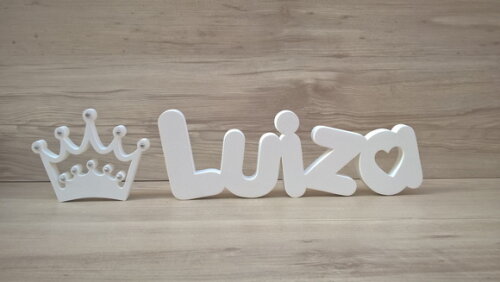 Nome de mesa em MDF Mod PK Coração + Coroa - Luiza 10 cm