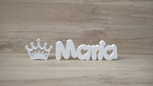 Nome de Mesa em mdf Mod Pk Coração + Coroa - Maria 13 cm