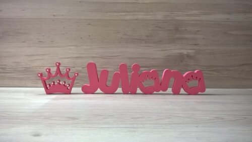Nome de mesa em MDF Mod PK Coroa + Coroa - Juliana 10 cm