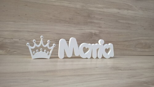Nome de Mesa em mdf Mod Pk Coração + Coroa - Maria 13 cm