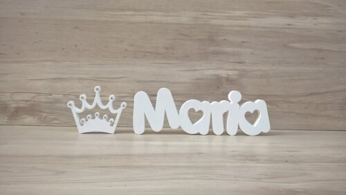 Nome de Mesa em mdf Mod Pk Coração + Coroa - Maria 13 cm