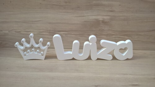 Nome de mesa em MDF Mod PK Coração + Coroa - Luiza 10 cm